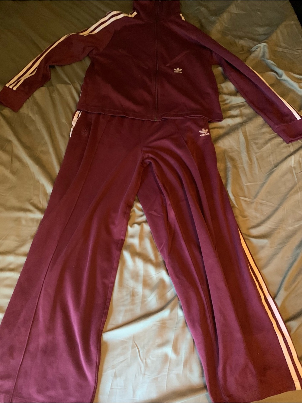 adidas Burgundy Tracksuit Set with White Trefoil
